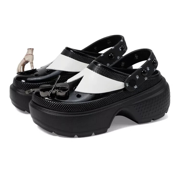 CROCS Wednesday Black and White Platform Shoes - Picture 2 of 6